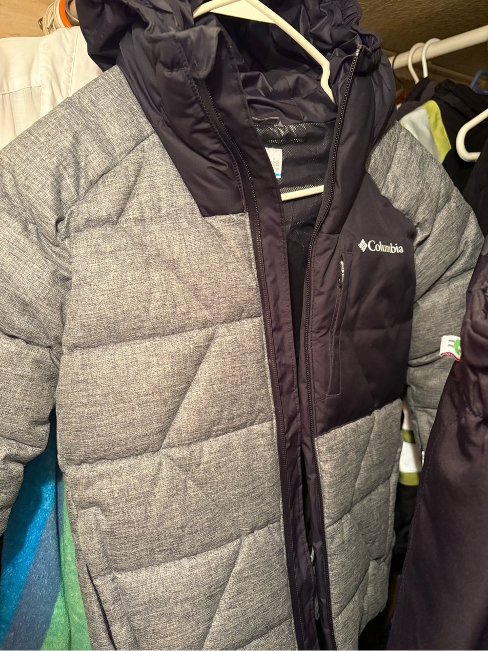 Columbia Gray and Charcoal Quilted Puffer Jacket with Hood
